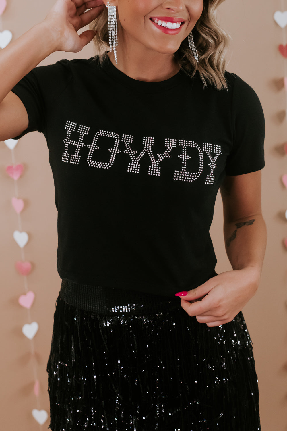 Black Rhinestone 'Howdy' Graphic Tee (S-2XL)