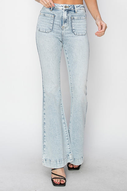 Risen High Rise Front Patch Pocket Flare Jeans (0-15)