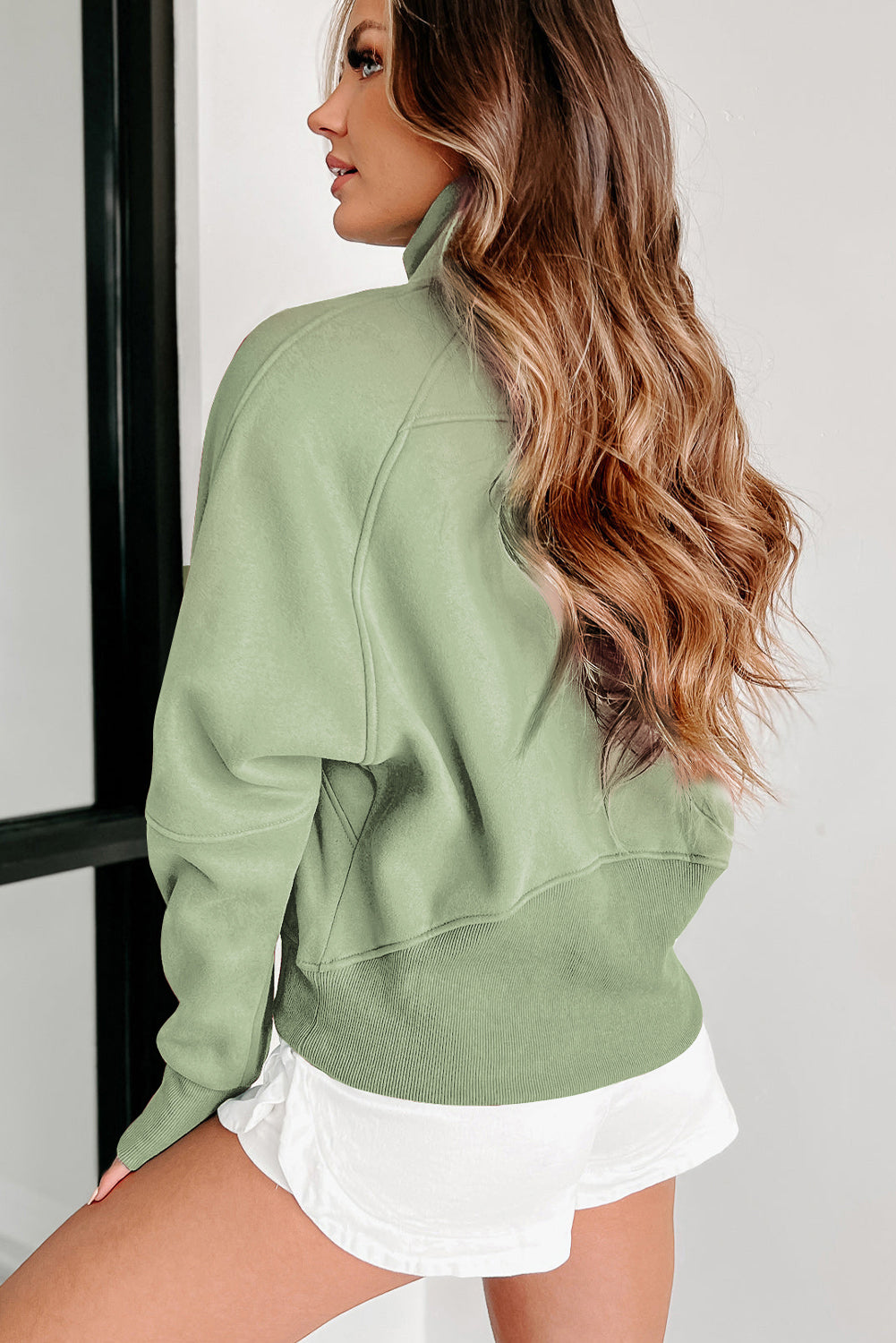 Smoke Green Quarter Zip Pocket Sweatshirt