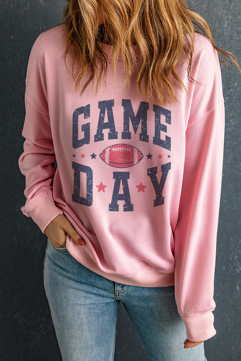 Pink GAME DAY Graphic Drop Shoulder Sweatshirt (S-2XL)