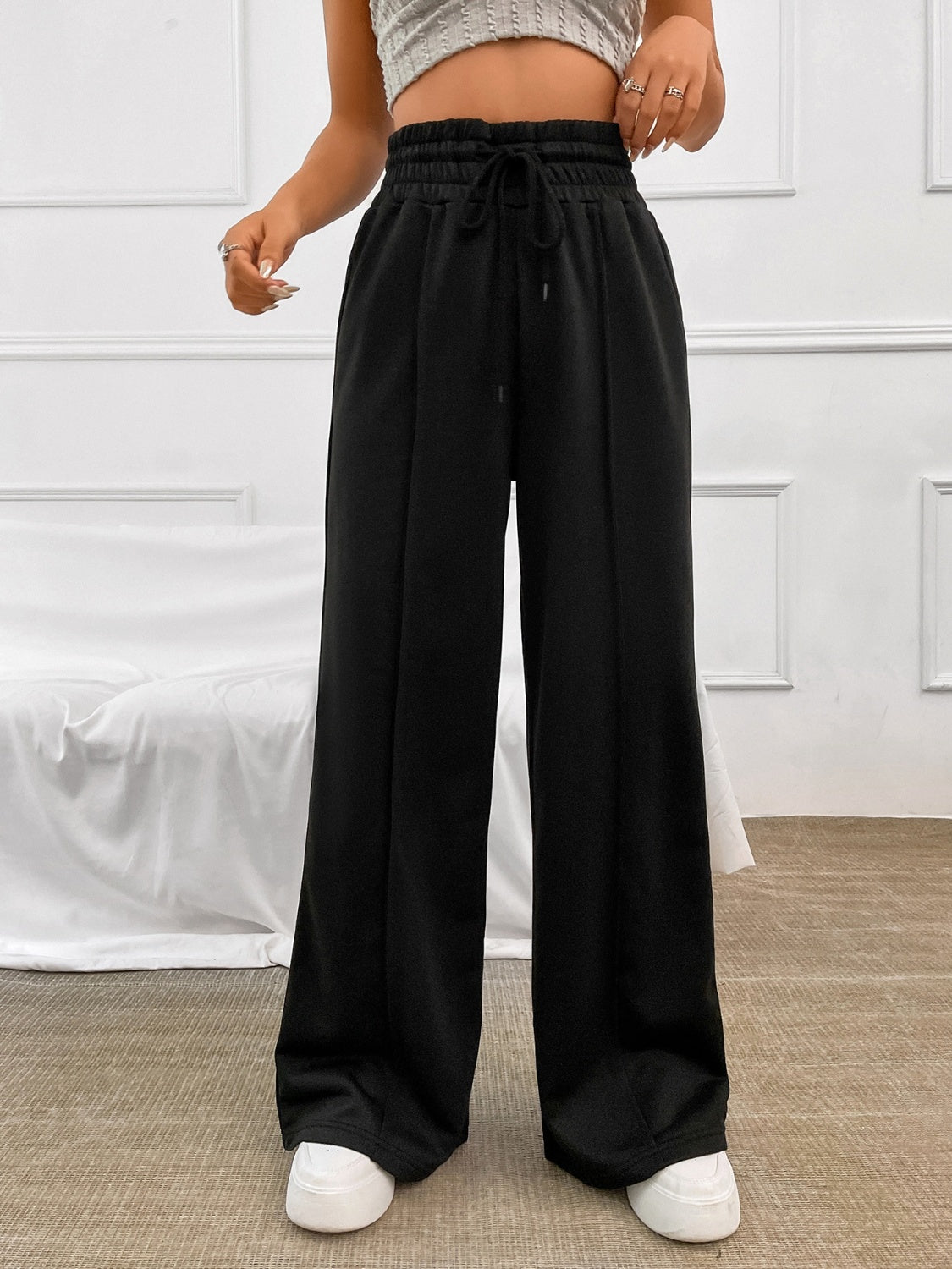 Honey Seam Drawstring Wide Leg Pants (S-2XL - 2 Colors)