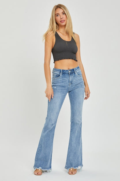 Risen Light High Rise Frayed Hem Flare Jeans (0-15)