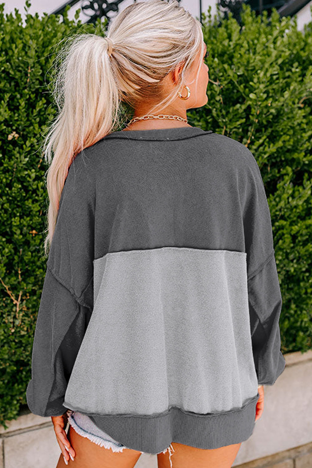 Slouchy Drop Shoulder Henley Sweatshirt (S-2XL - 5 Colors)