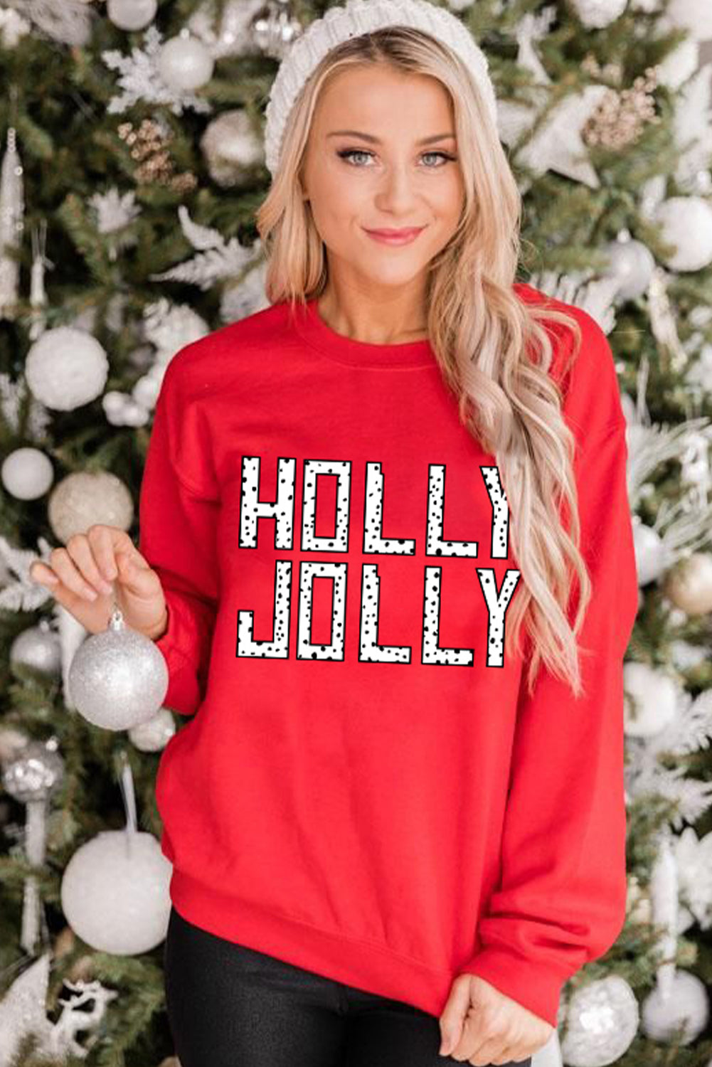 'Holly Jolly' Dotty Letter Graphic Crewneck (S-2XL)