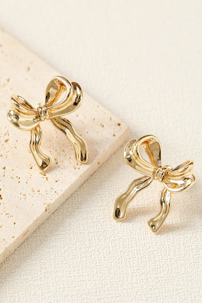 Gold Bow Shape Stud Earrings