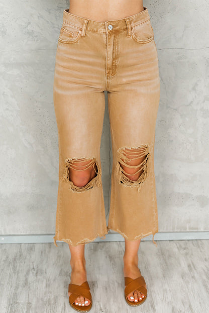 Distressed Hollow Out High Waist Flare Jeans (4-18)