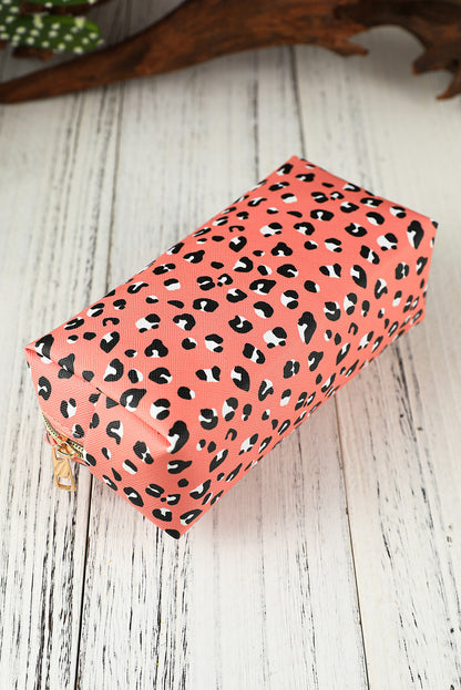 Pink Leopard Print Zipped Cosmetic Storage Bag