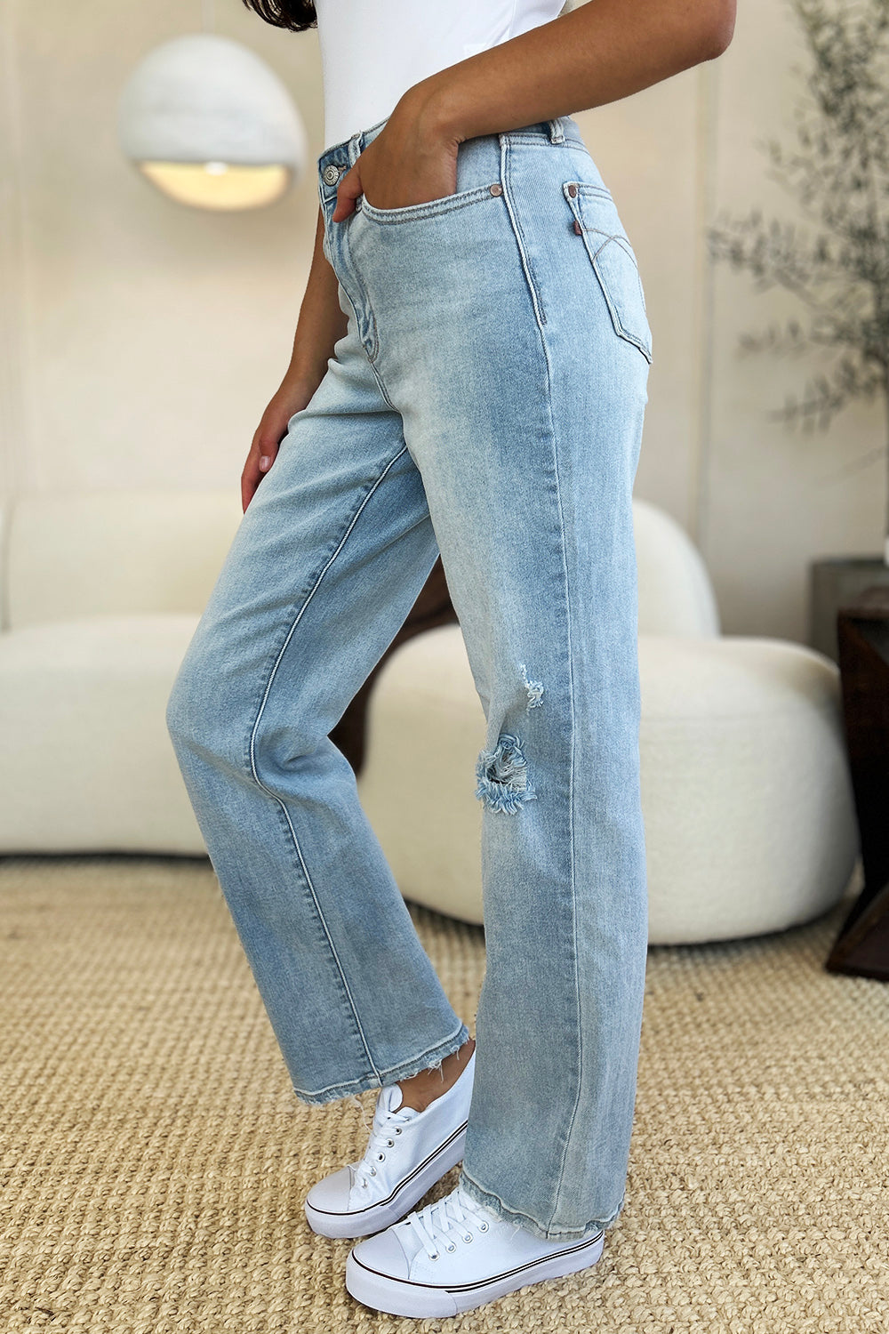 Judy Blue High Waist Distressed Straight Jeans (0-24W)