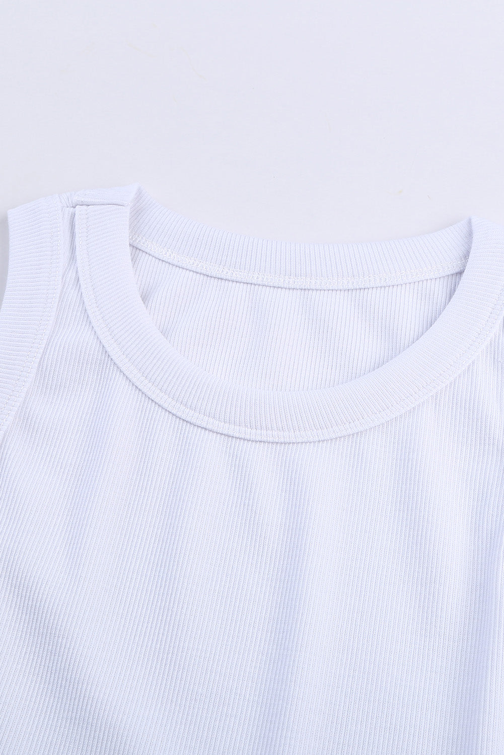 Blank Plain White Slim Fit Crew Neck Ribbed Tank Top