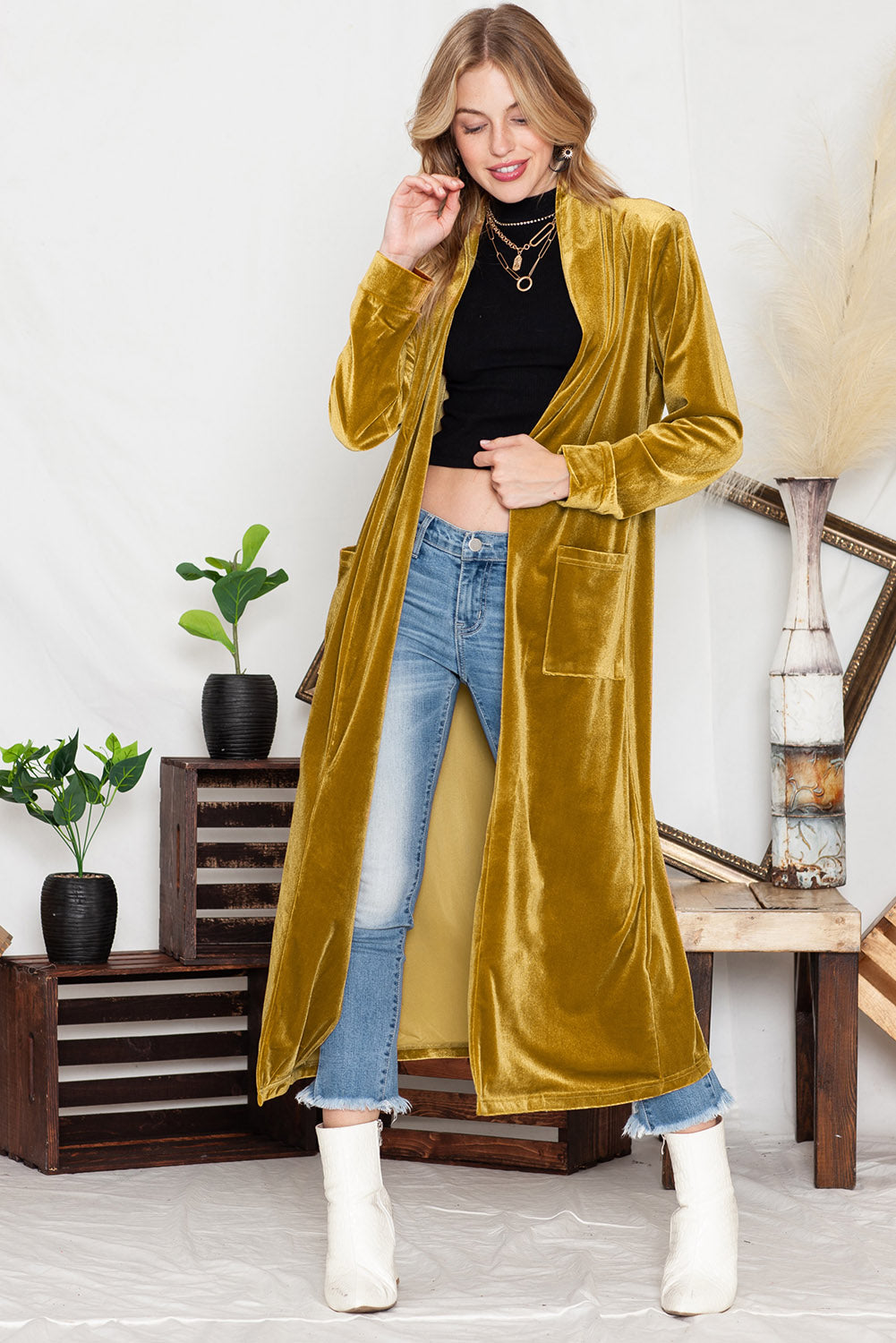 Velvet Open Front Long Cardigan (S-2XL - 3 Colors)