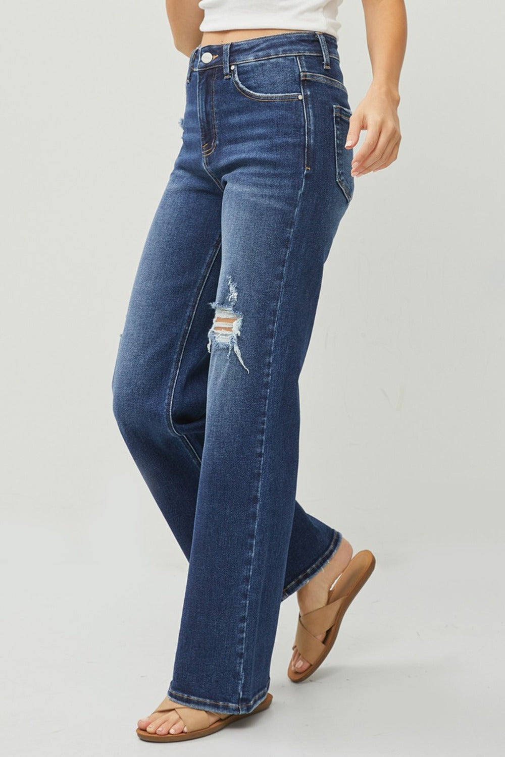 RISEN Favorite High Rise Distressed Wide Leg Jeans (0-15)