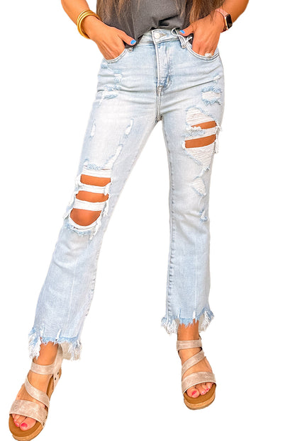 Beau Blue Light Wash Distressed Straight Leg Jeans (4-16)