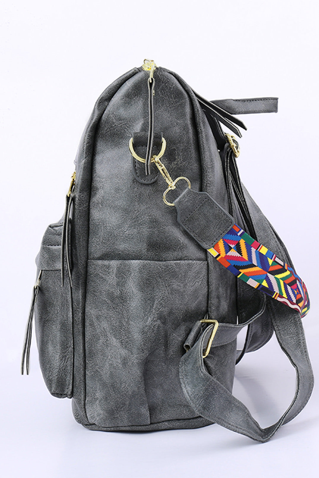 Dark Grey Aztec Strap Backpack