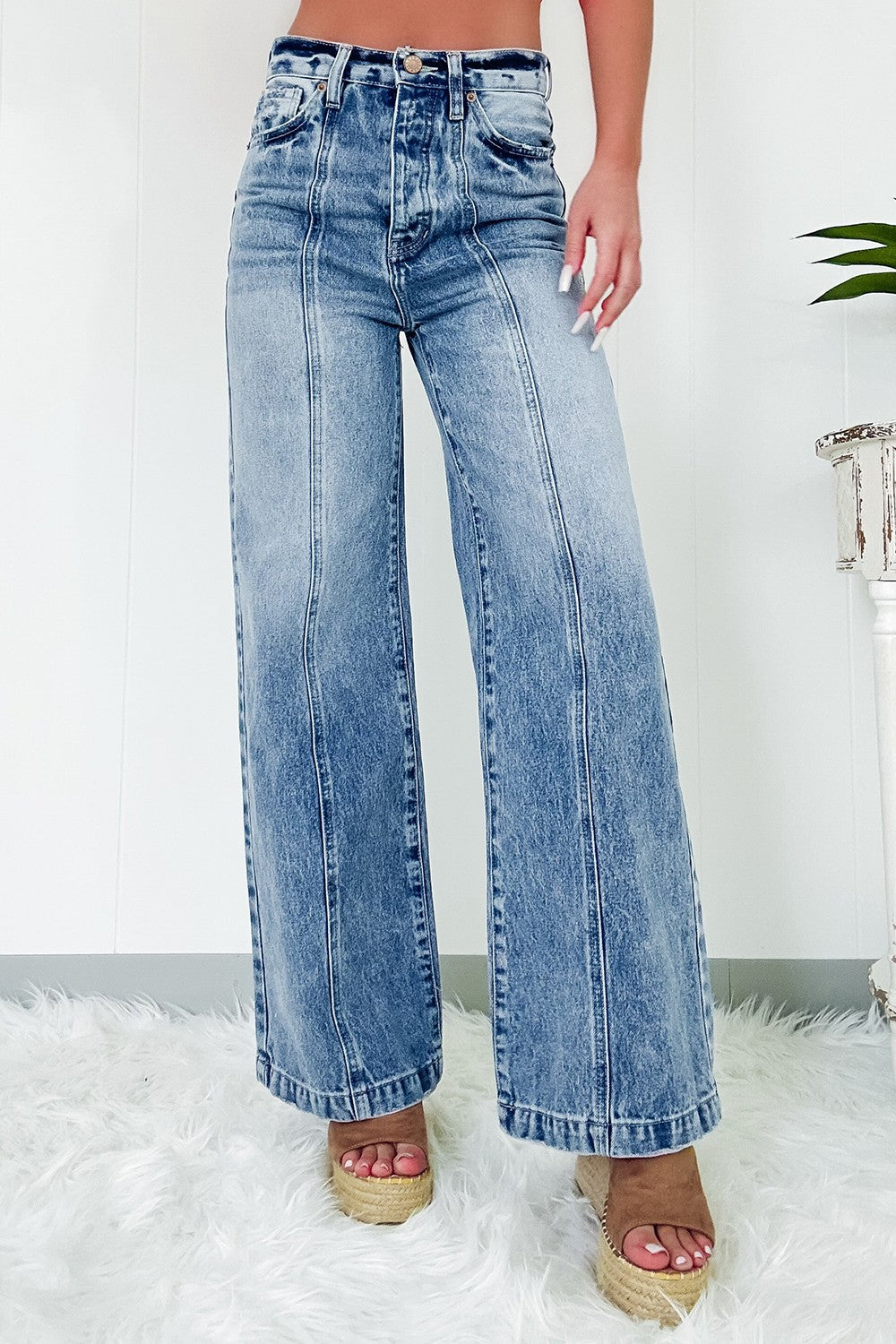 Center Seamed High Waist Wide Leg Jeans (6-16)