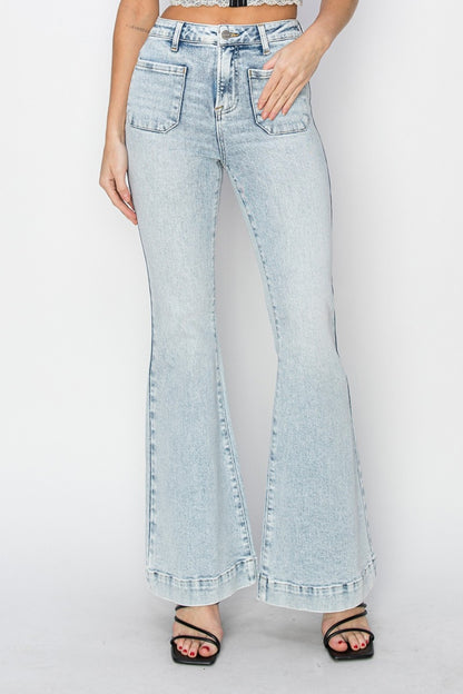 Risen High Rise Front Patch Pocket Flare Jeans (0-15)