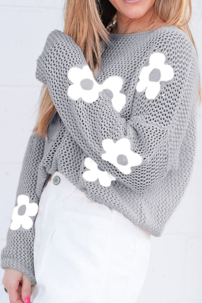 Retro Flower Boat Neck Knit Sweater (S-XL - 3 Colors)