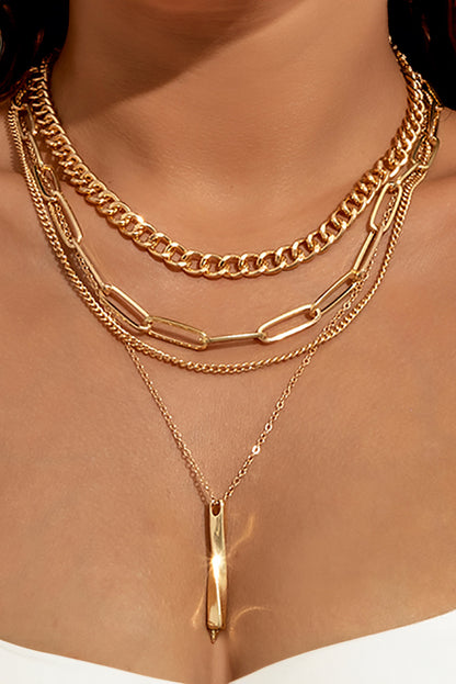 Gold Multi Layered Bar Link Chain Necklace