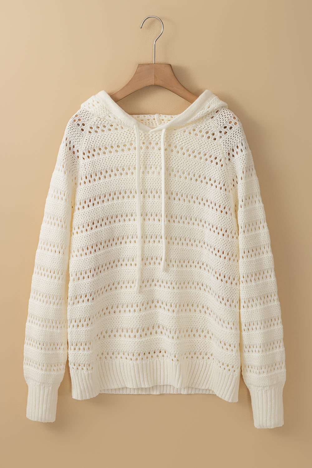 Peach Blossom Pointelle Knit  Hooded Sweater