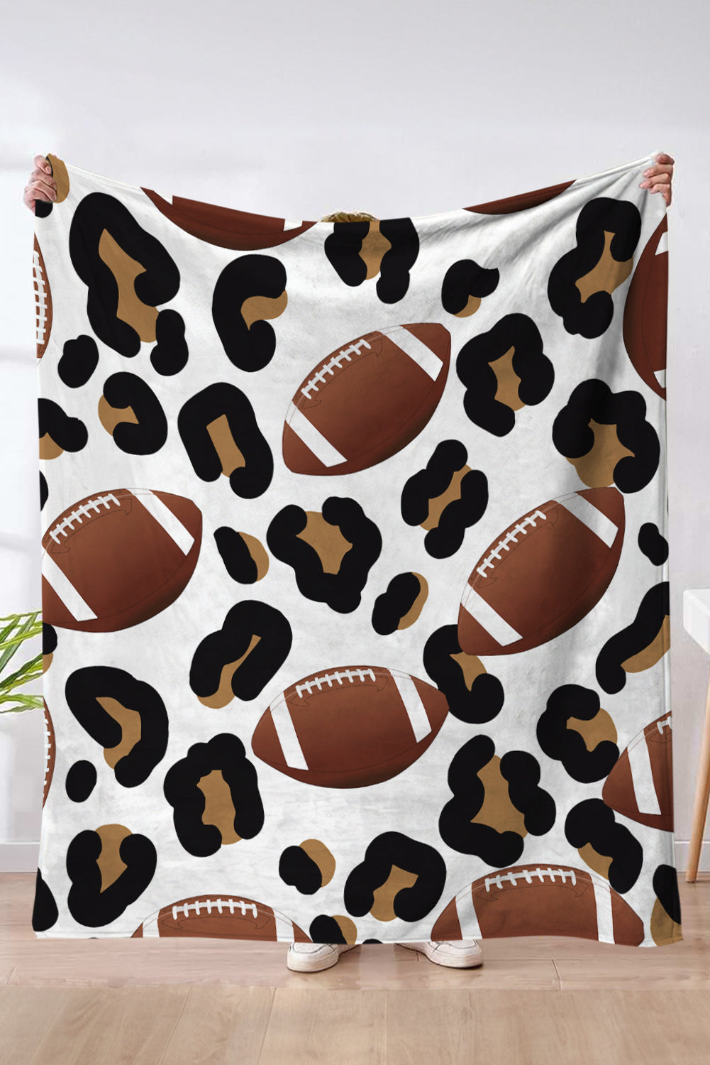 White Leopard & Football Print Flannel Blank