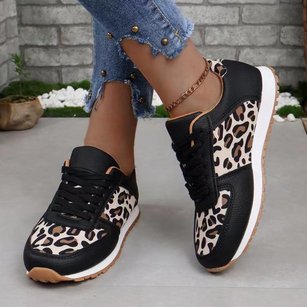 Camo/Leopard Printed Leather Athletic Shoes