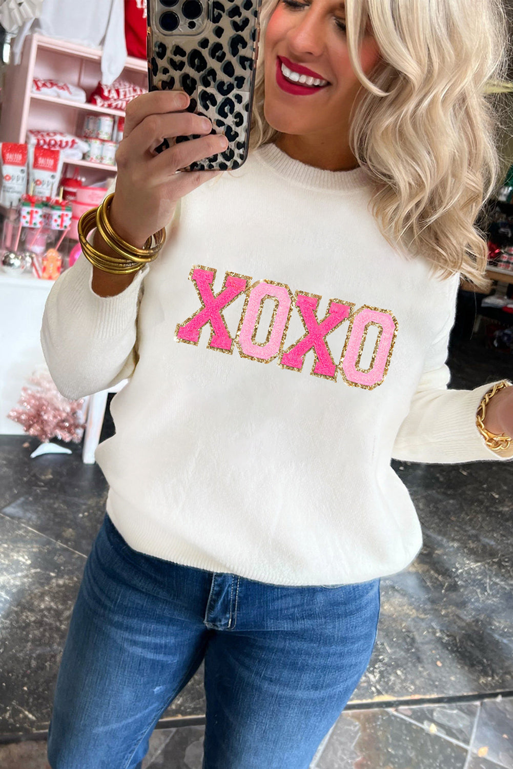 XOXO Chenille Letter Round Neck Sweater (S-2XL - 2 Colors)