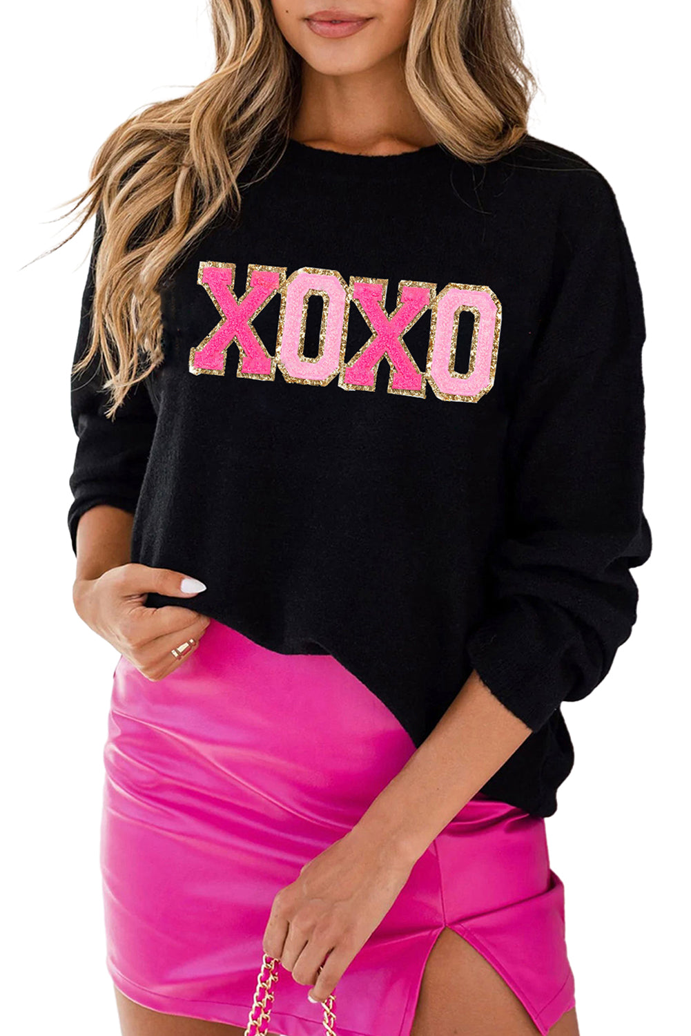 XOXO Chenille Letter Round Neck Sweater (S-2XL - 2 Colors)