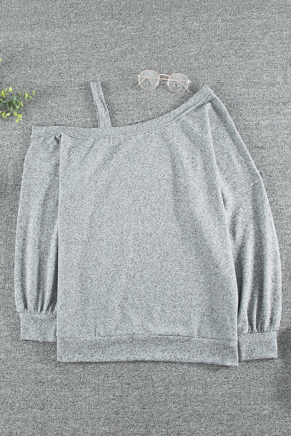 Blank Heather Gray Loose Fit Long Sleeve One Shoulder Top