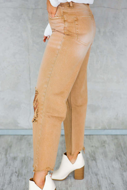 Distressed Hollow Out High Waist Flare Jeans (4-18)