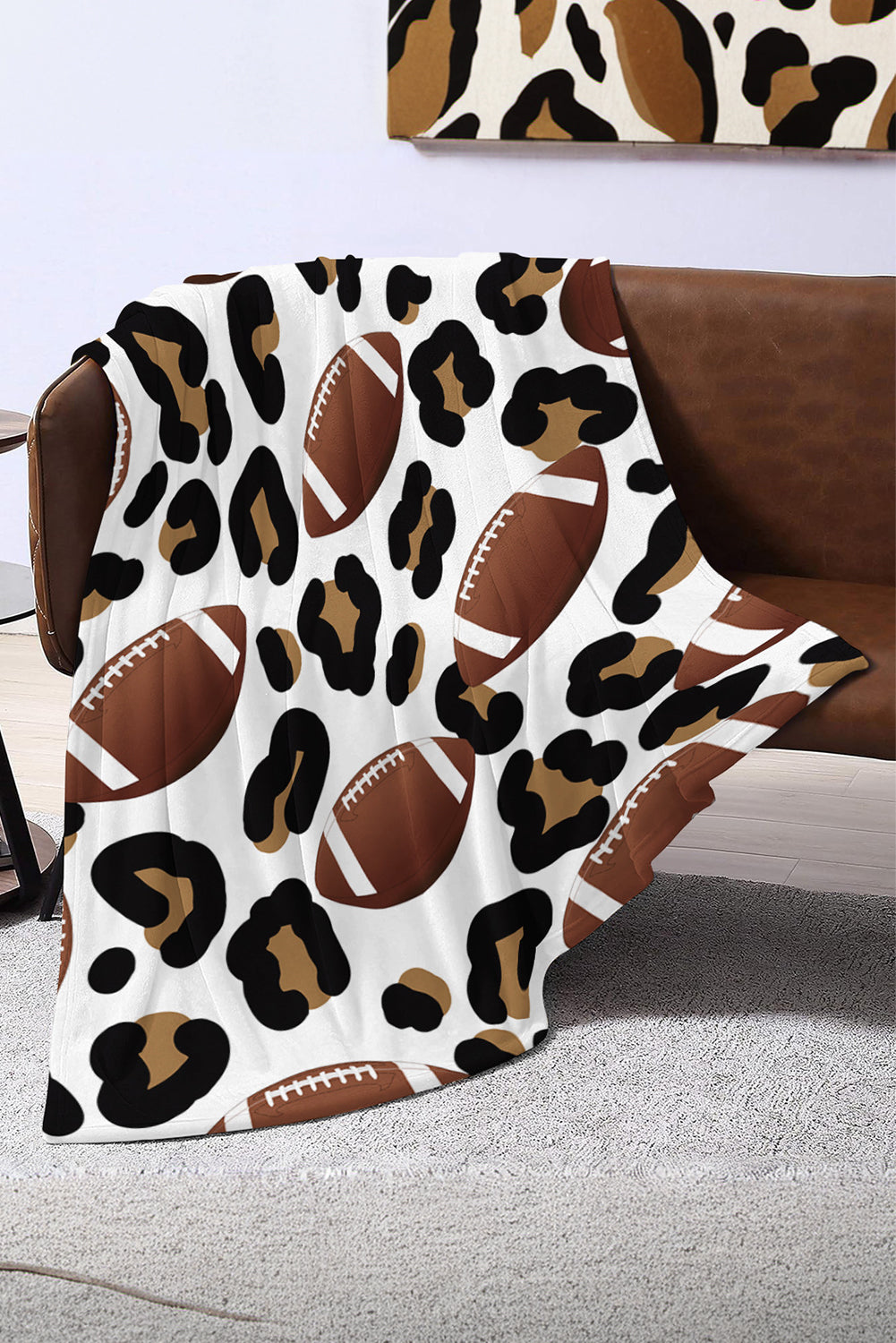 White Leopard & Football Print Flannel Blank