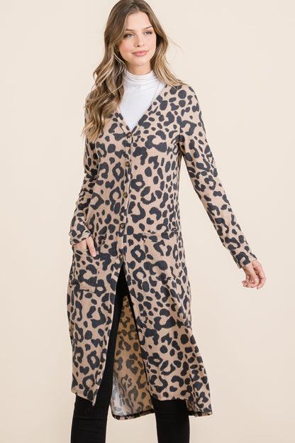 Celeste Leopard V-Neck Long Sleeve Cardigan (S-3XL)