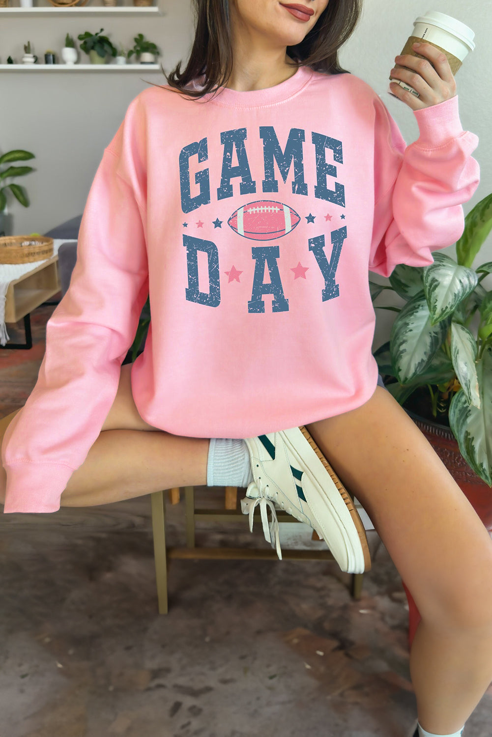 Pink GAME DAY Graphic Drop Shoulder Sweatshirt (S-2XL)