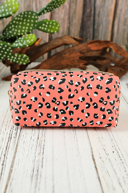 Pink Leopard Print Zipped Cosmetic Storage Bag