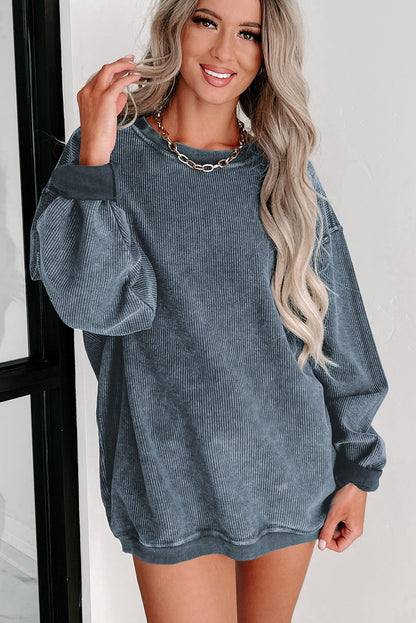 Ribbed Drop Sleeve Pullover Sweatshirt (S-2XL - 6 Colors)