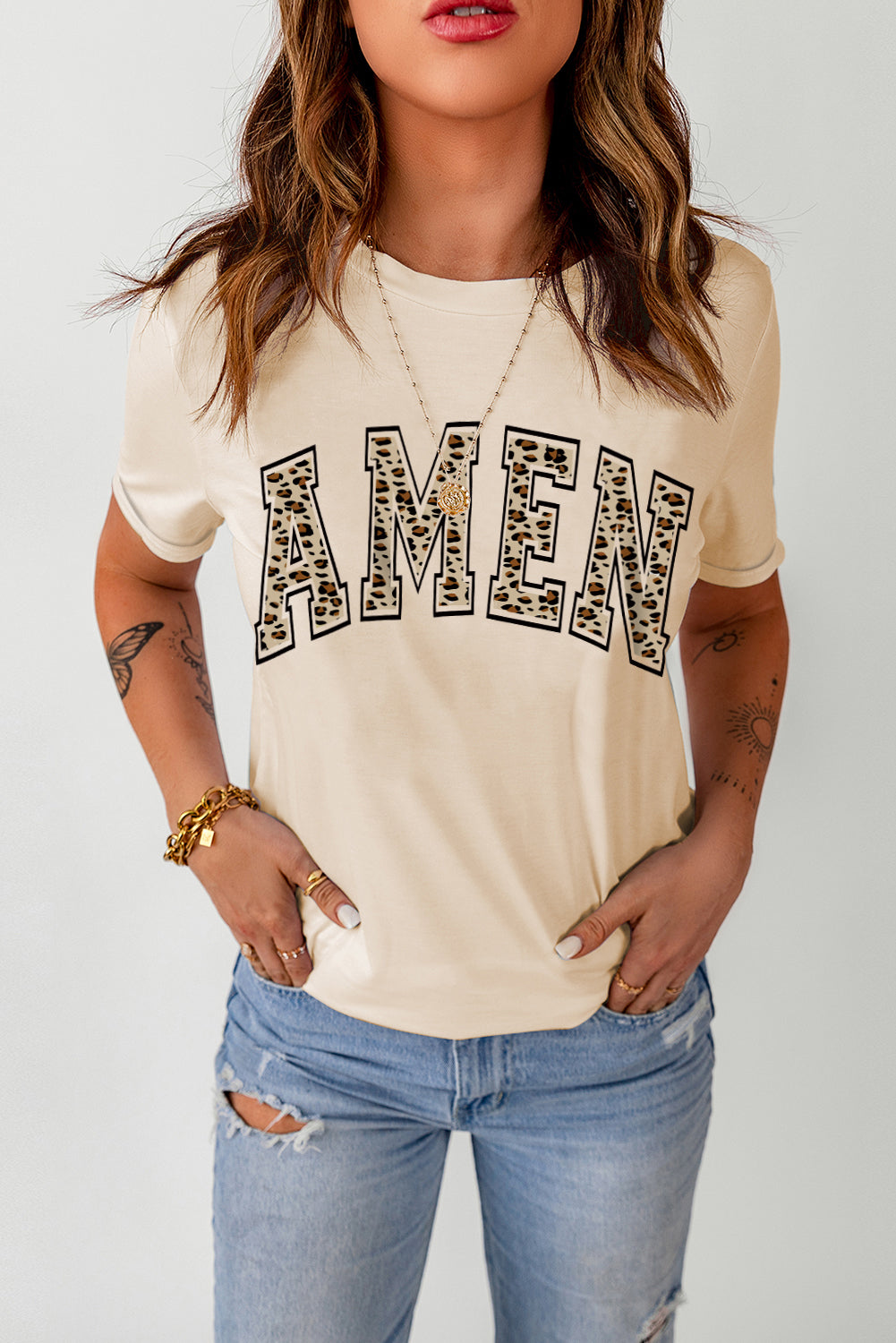 Khaki Amen Leopard Print Graphic Tee (S-2XL)