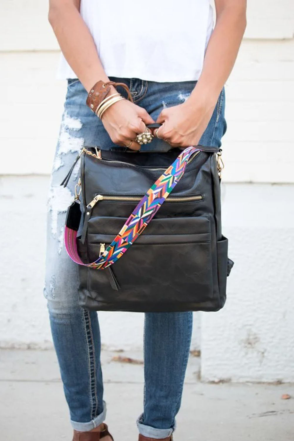 Dark Grey Aztec Strap Backpack