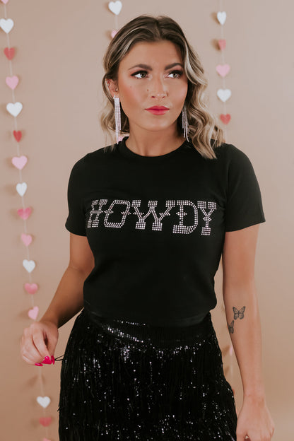 Black Rhinestone 'Howdy' Graphic Tee (S-2XL)