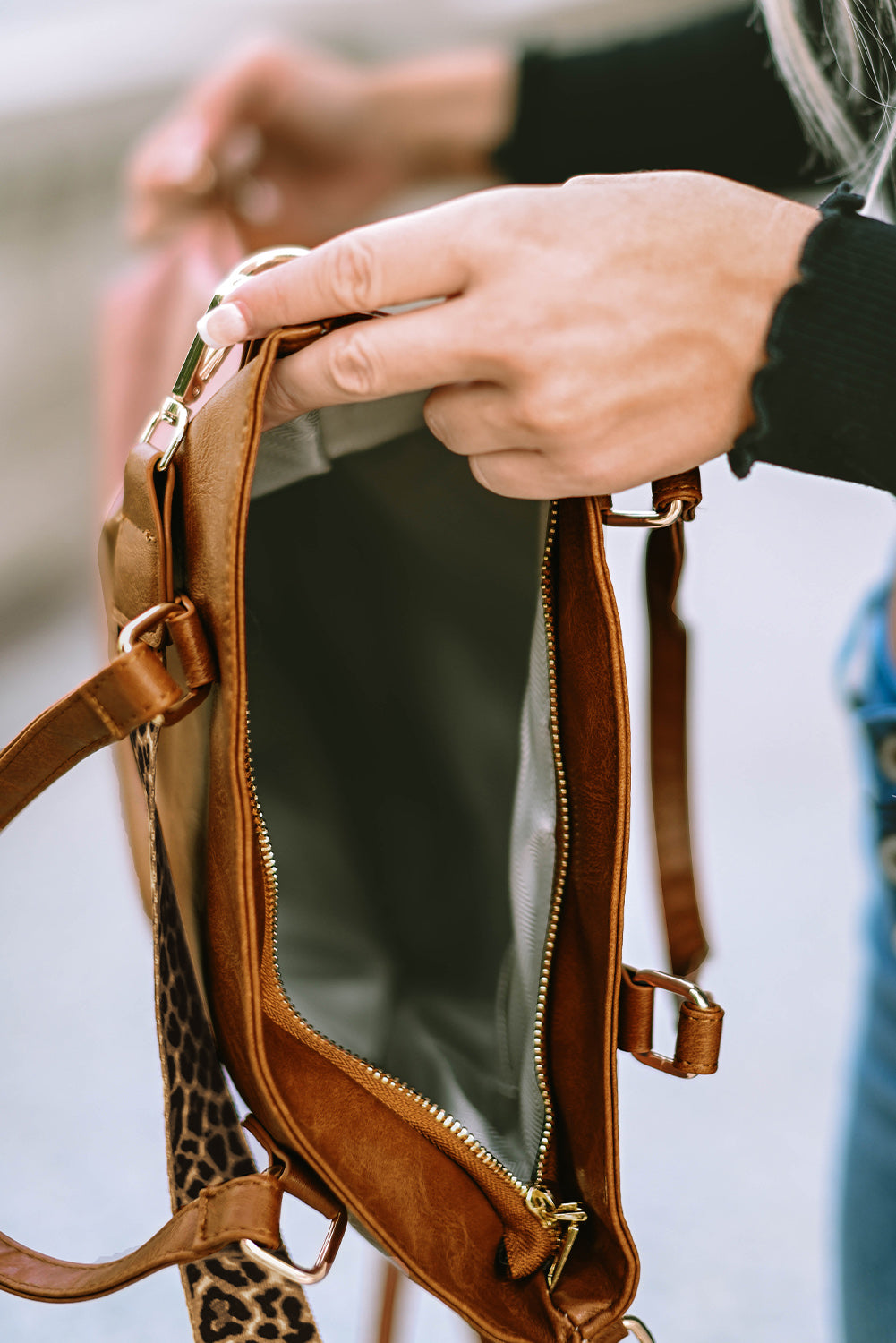 Chestnut Vintage Leopard Strap Zipper Backpack