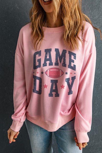 Pink GAME DAY Graphic Drop Shoulder Sweatshirt (S-2XL)