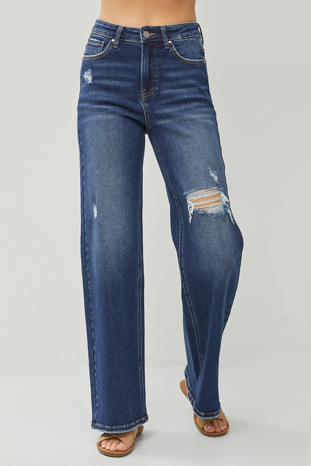 RISEN Favorite High Rise Distressed Wide Leg Jeans (0-15)