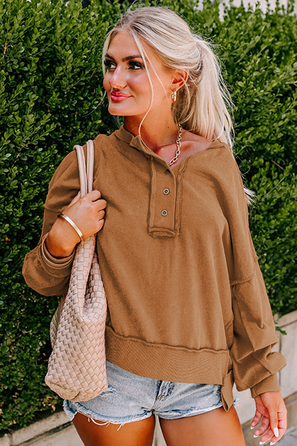 Slouchy Drop Shoulder Henley Sweatshirt (S-2XL - 5 Colors)