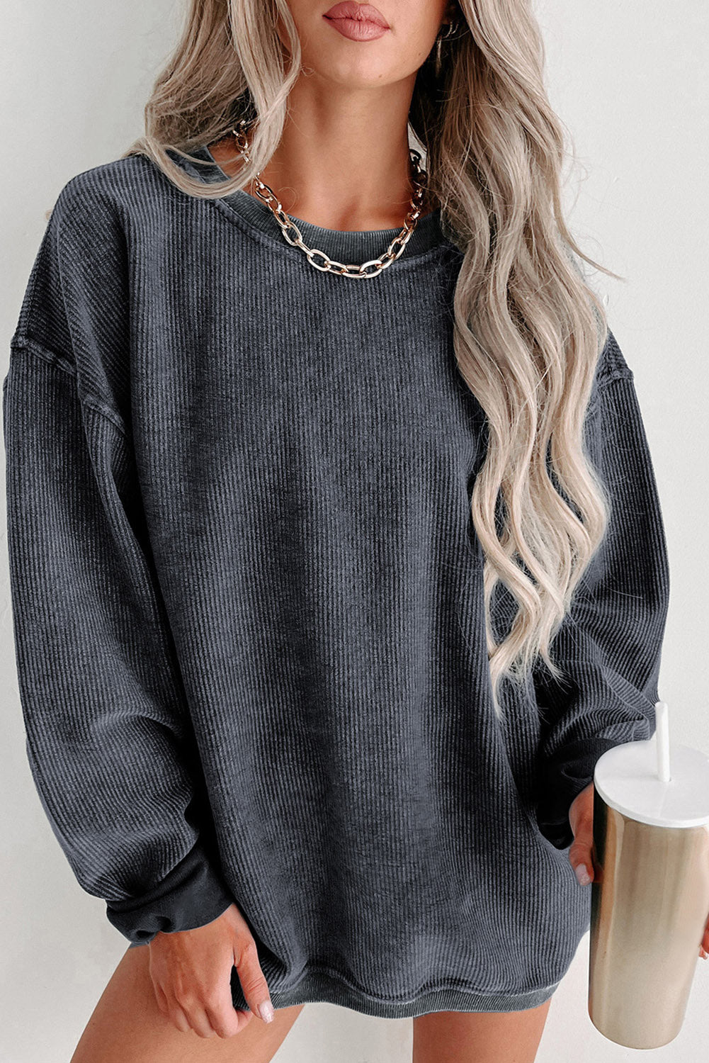 Ribbed Drop Sleeve Pullover Sweatshirt (S-2XL - 6 Colors)