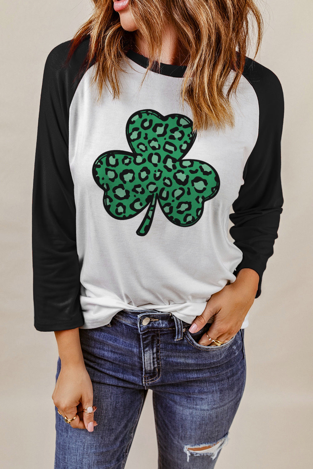 Leopard Clover Graphic 3/4 Tee (S-2XL)