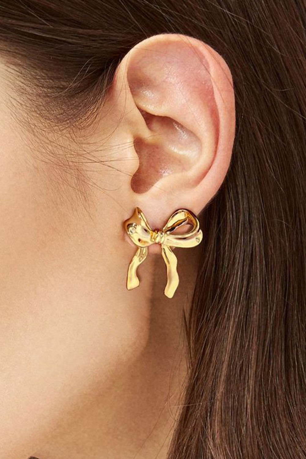 Gold Bow Shape Stud Earrings