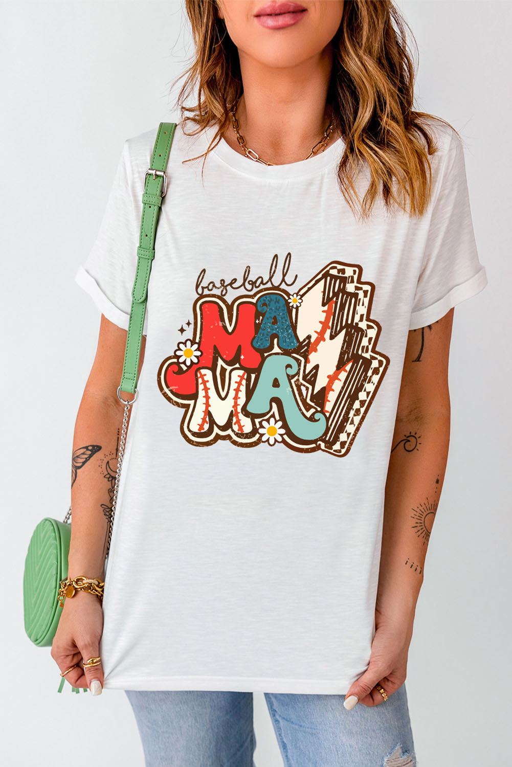 MAMA Baseball Lightning Graphic Round Neck Tee (S-XL)