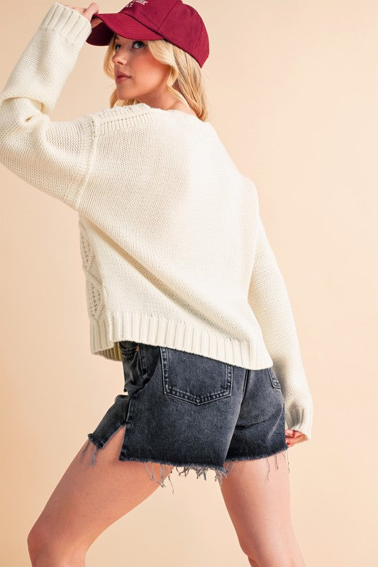 '87' Swiftie Cable Knit Drop Shoulder Sweater (S-L)