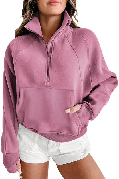 Quarter Zip Flamingo Collar Sweatshirt (S-3XL - 12 Colors)