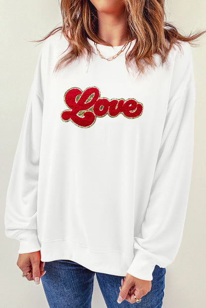 Love Chenille Embroidered Graphic Sweatshirt (S-2XL)