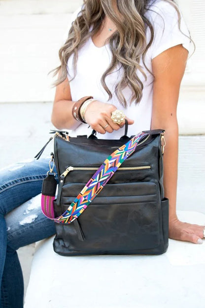 Dark Grey Aztec Strap Backpack