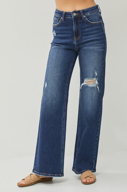 RISEN Favorite High Rise Distressed Wide Leg Jeans (0-15)