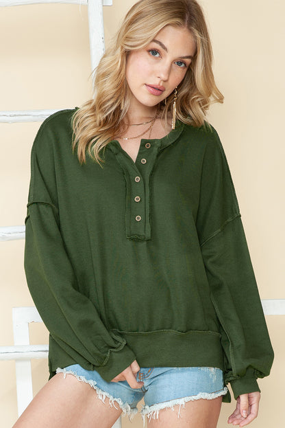 Slouchy Drop Shoulder Henley Sweatshirt (S-2XL - 5 Colors)